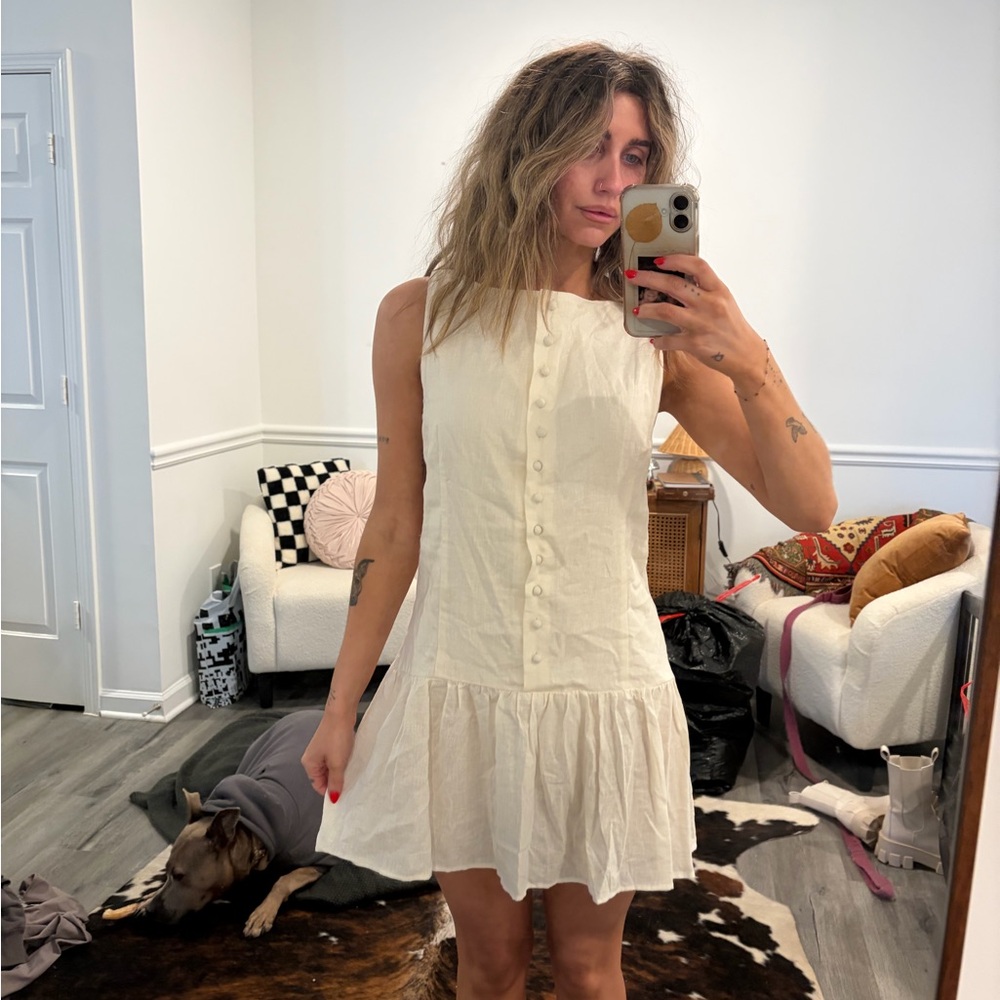 Zara Cream Button-Front Mini Dress